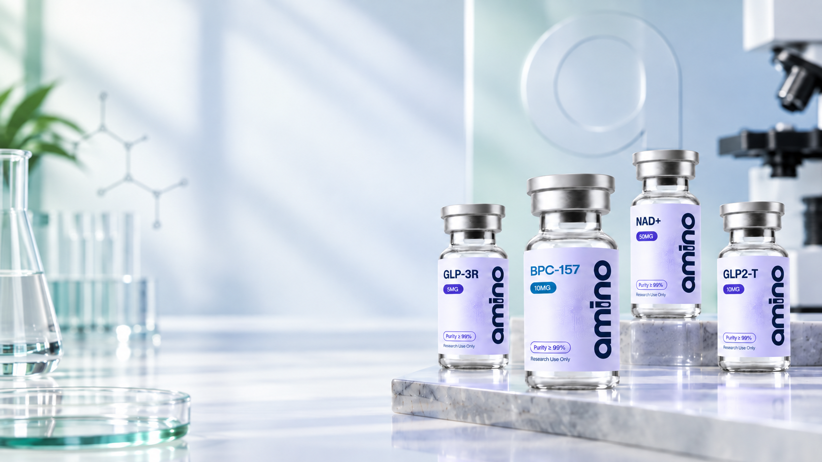 Amino research vials in a laboratory setting